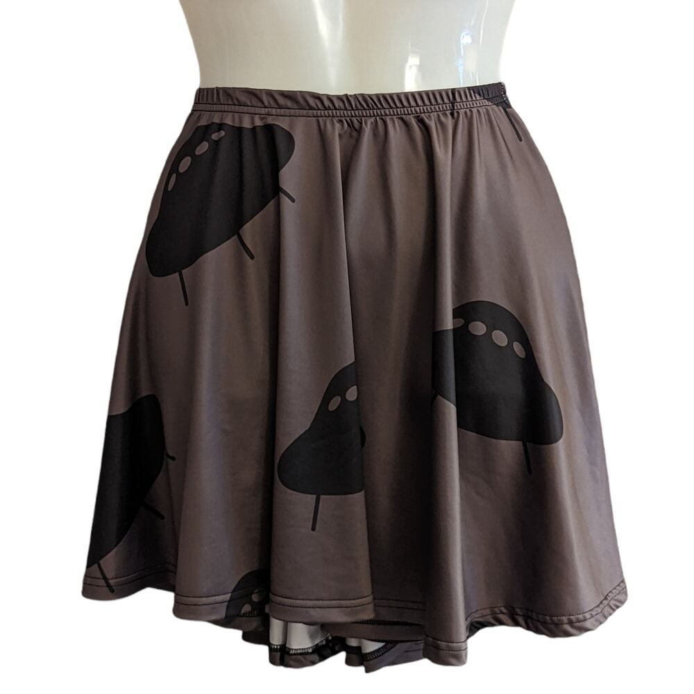 Cow Cow Gray Black UFO Aliens Stretchy Elastic Waist Above Knee Skater Skirt XL